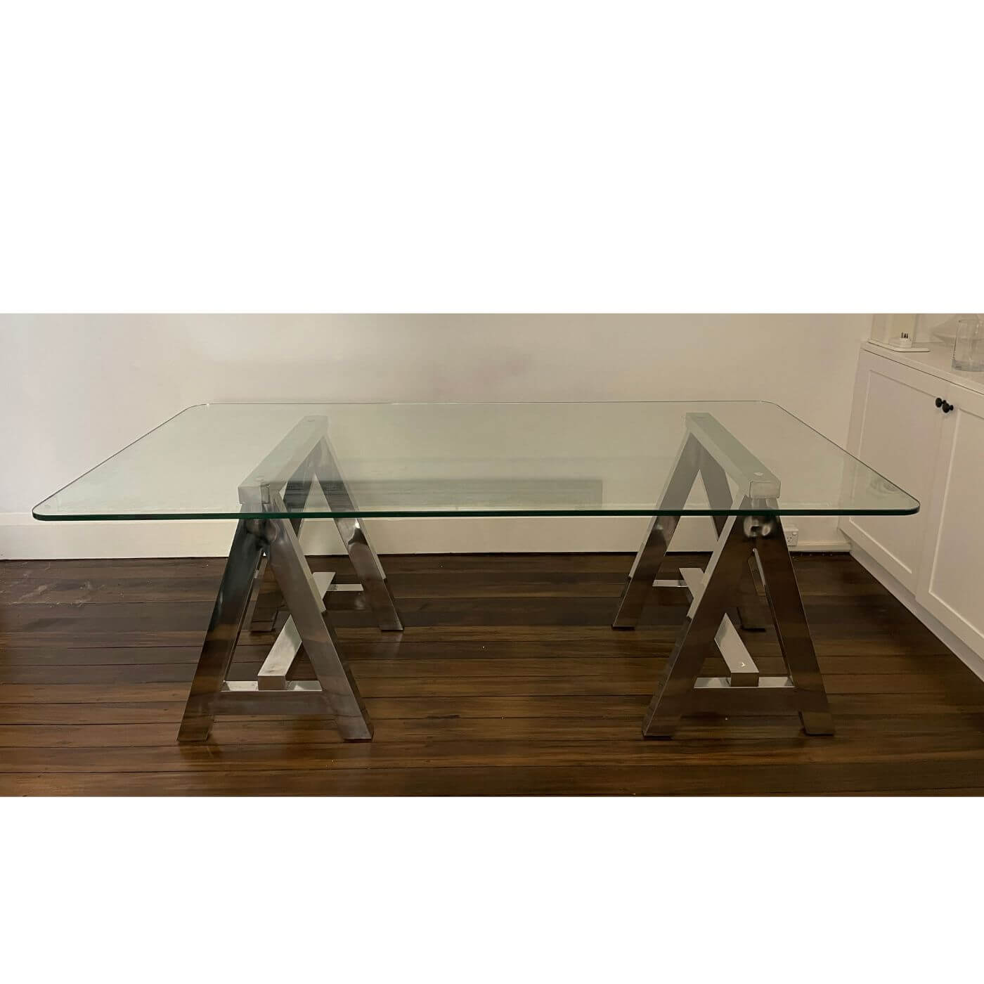 Chrome Trestle Table with Glass Top