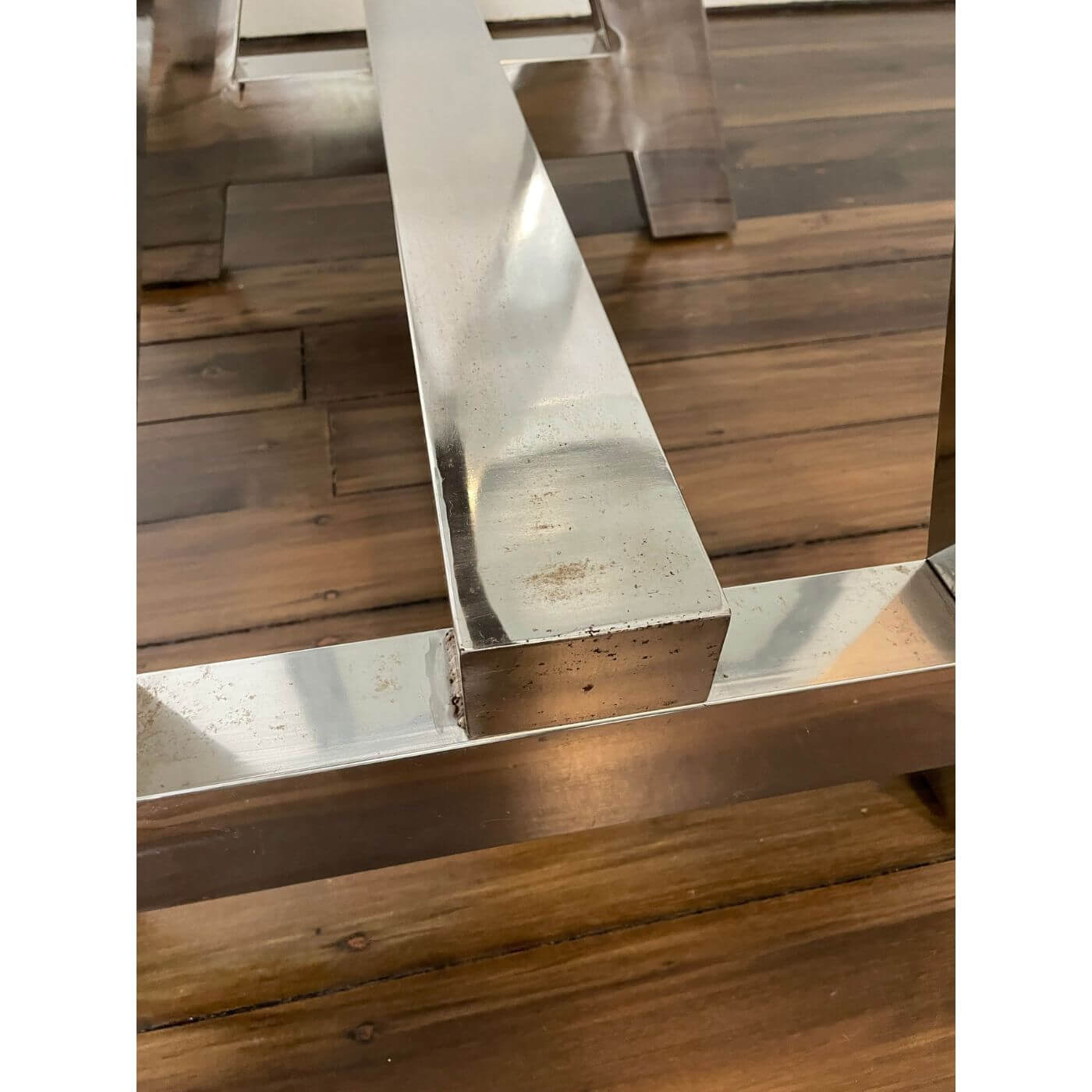 Chrome Trestle Table with Glass Top