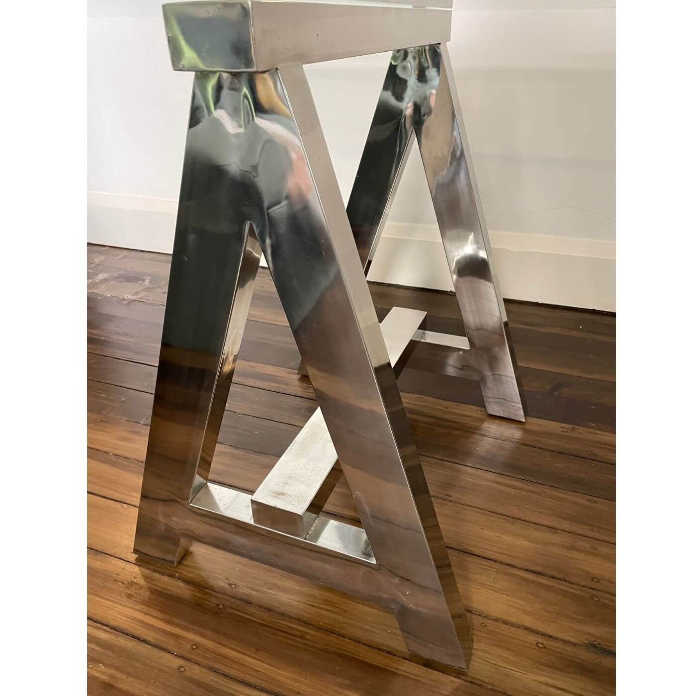 Chrome Trestle Table with Glass Top