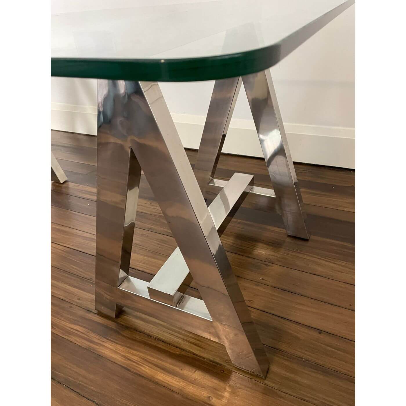 Chrome Trestle Table with Glass Top