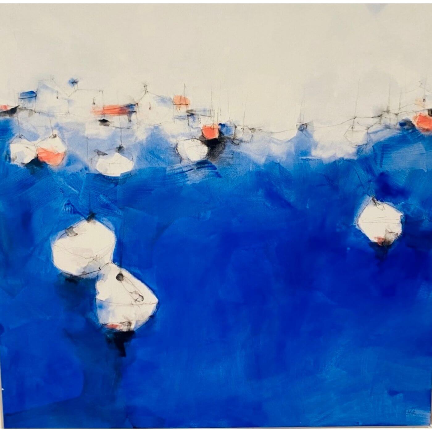 Contemporary art online, resale, blue boats