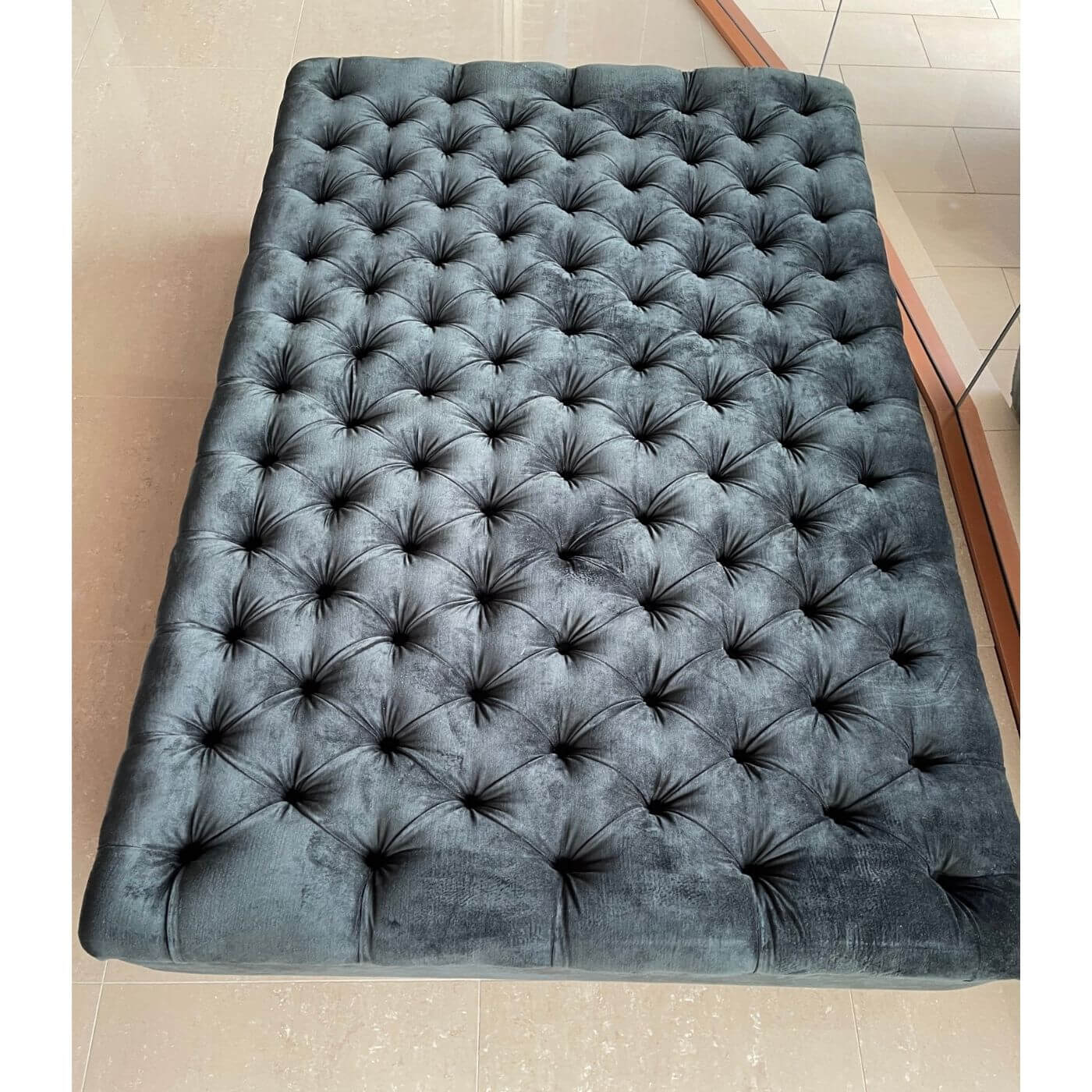 Custom Upholstered Black Velvet Ottoman