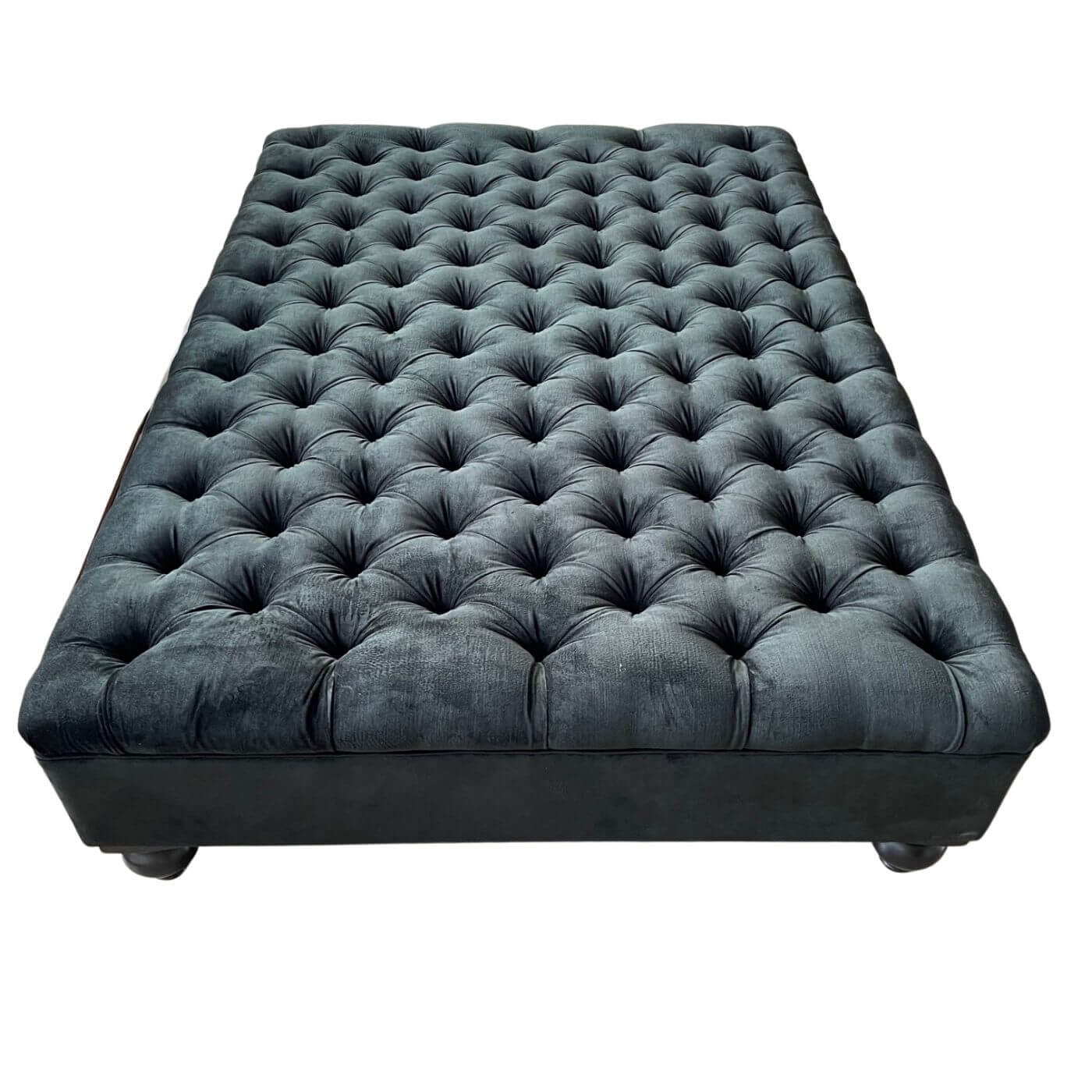 Custom Upholstered Black Velvet Ottoman