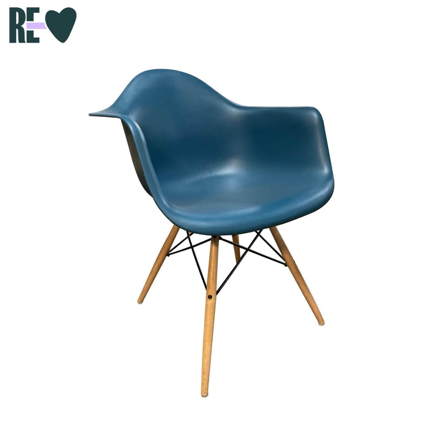 Eames Moulded Plastic armchair dowel, peacock blue