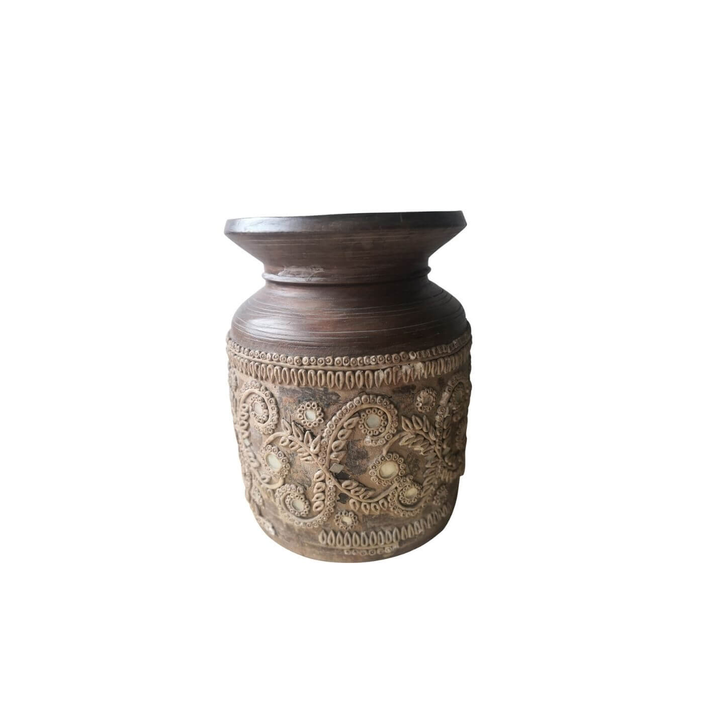 Embellished clay and ceramic vase. Designer decor, ex display stock on sale on Two Design Lovers