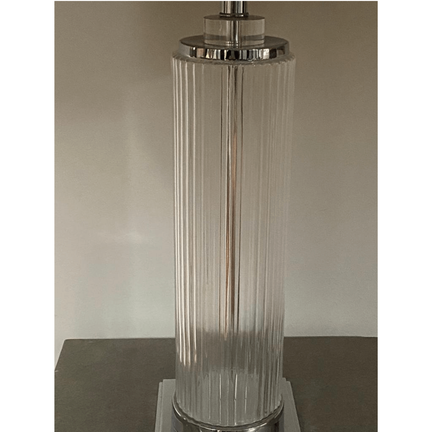 Glass column lamp with black shade