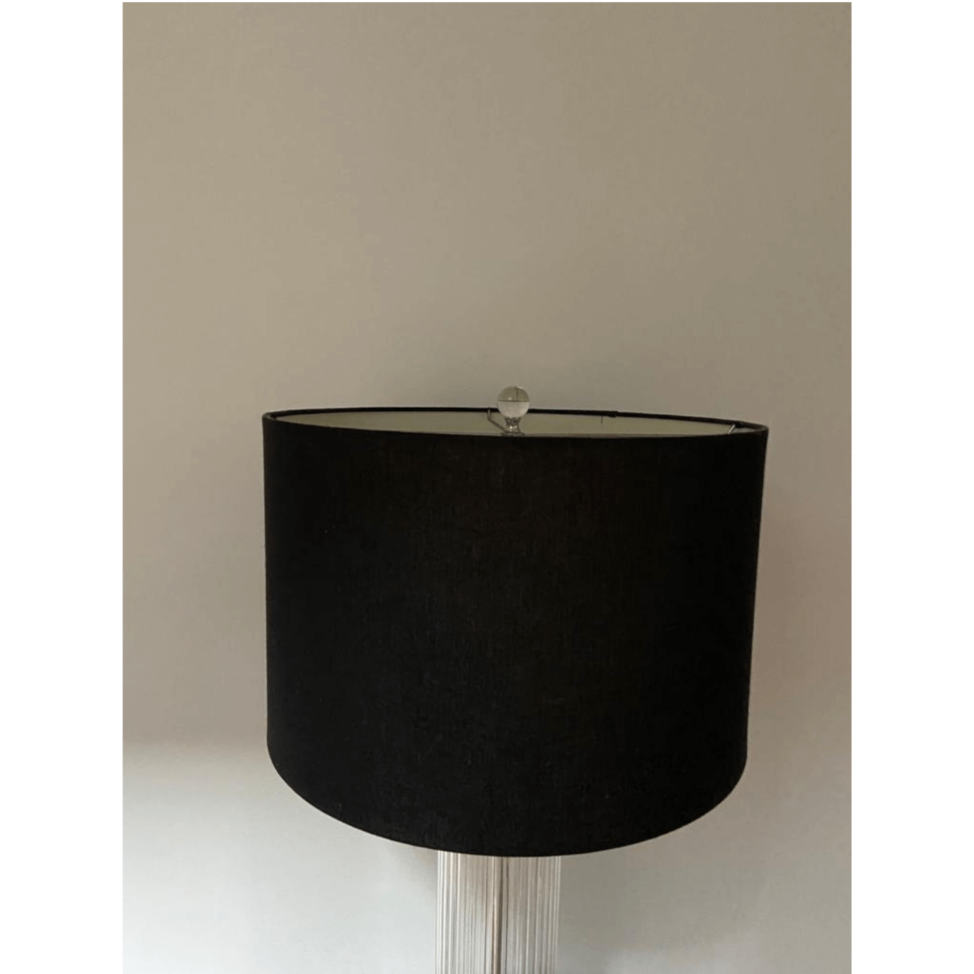 Glass column lamp with black shade