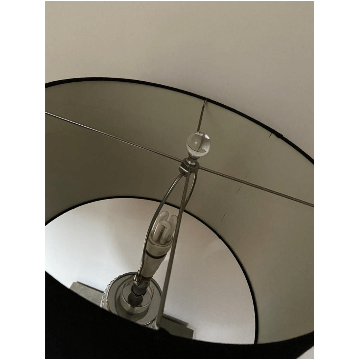 Glass column lamp with black shade