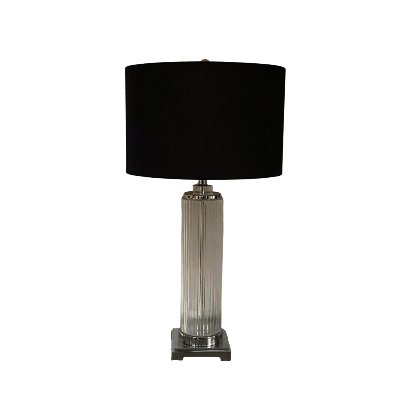 Glass column lamp with black shade