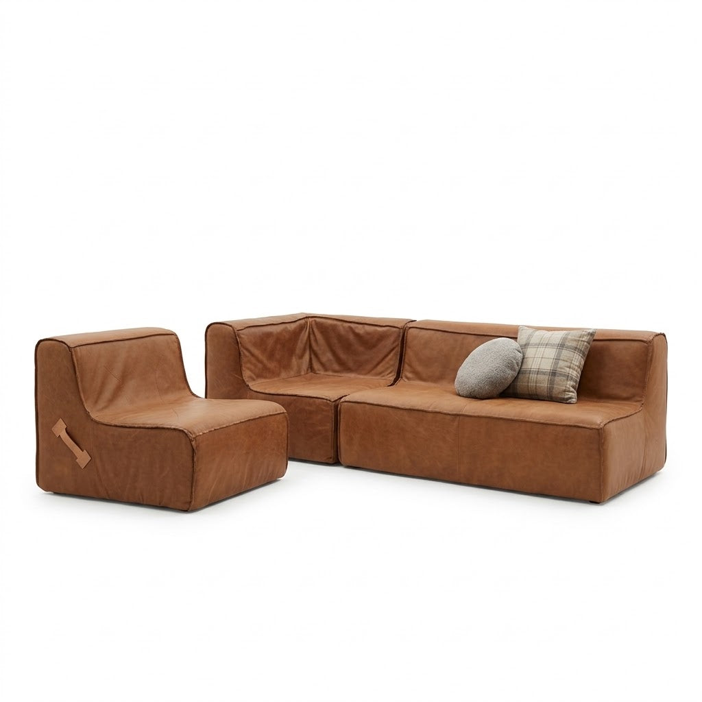 Koskela Quadrant Soft Modular Sofa, Chestnut & Natural Leather