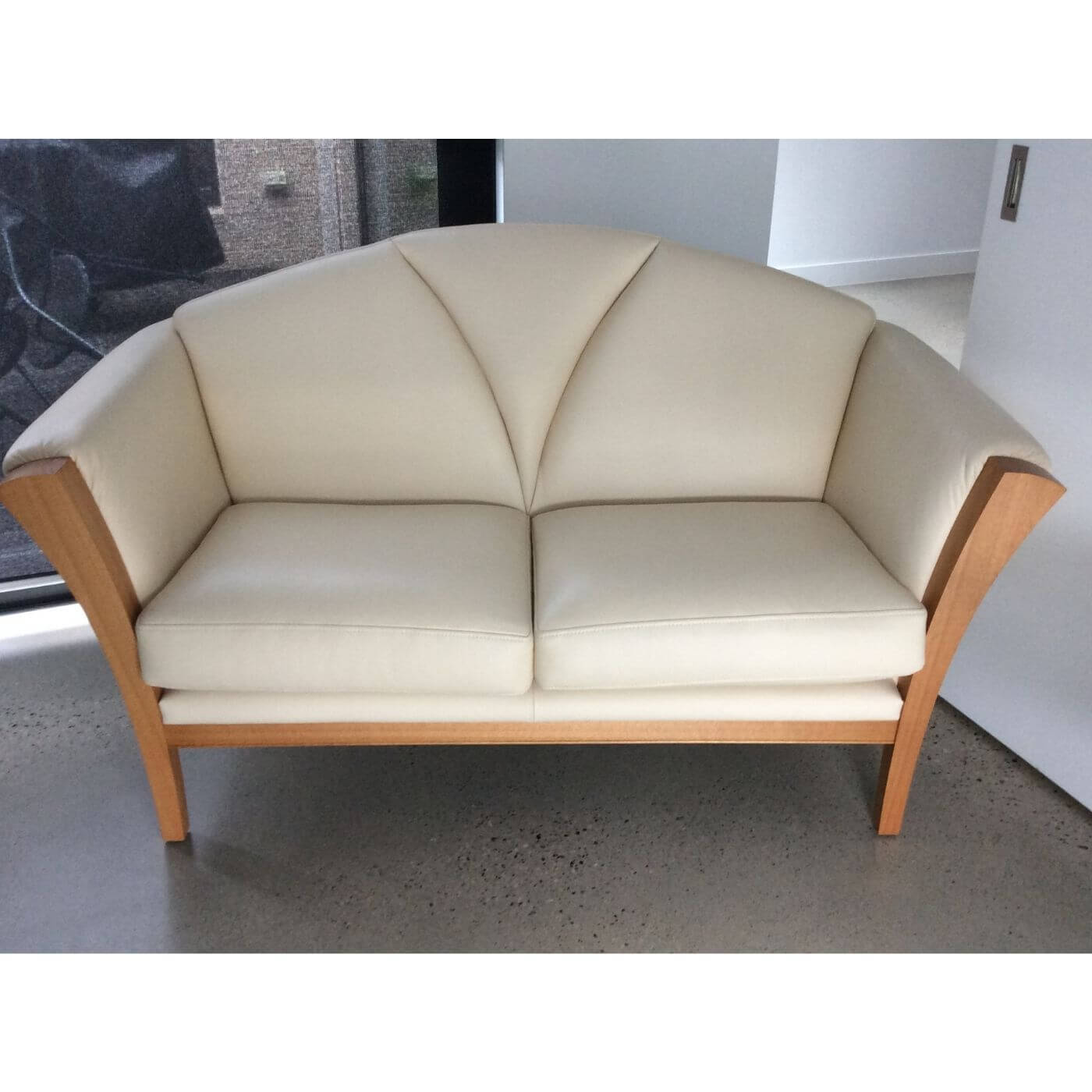 Handcrafted in Tasmania, leather 2 seater couches in art deco style