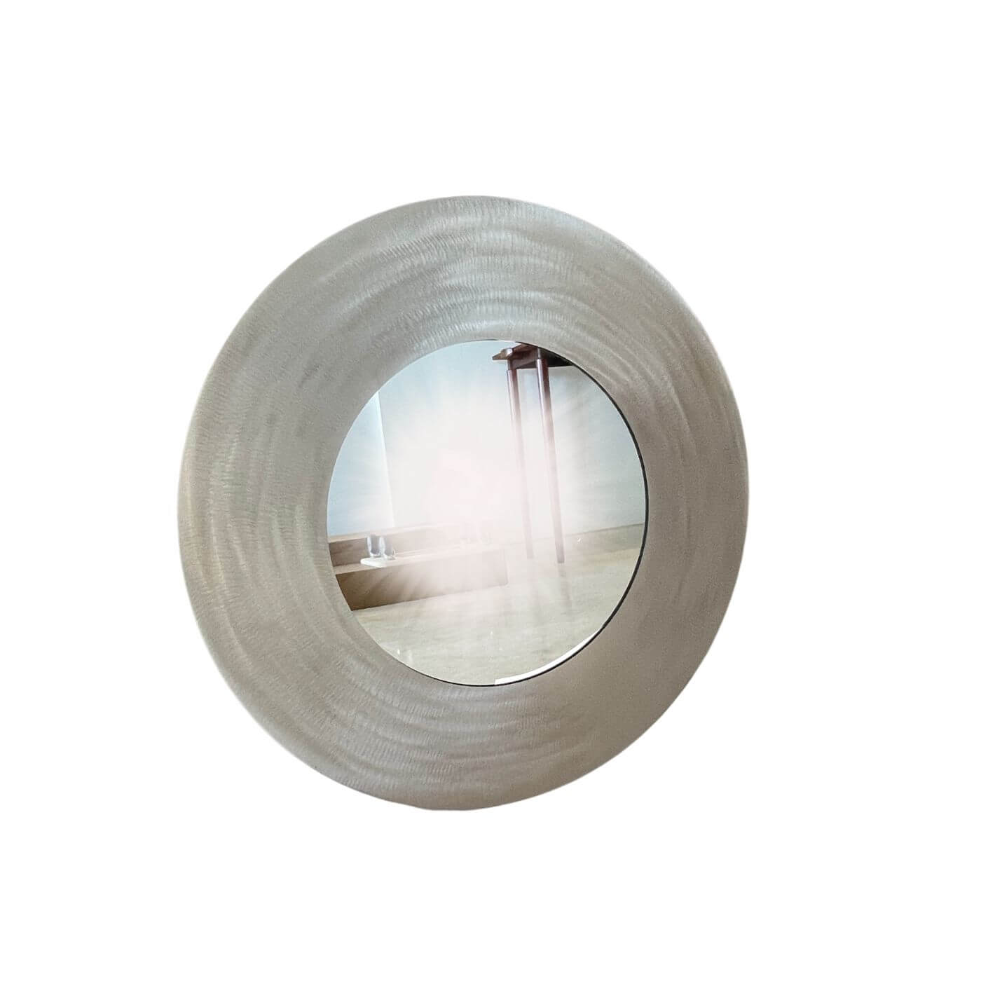 Round brushed metal mirror