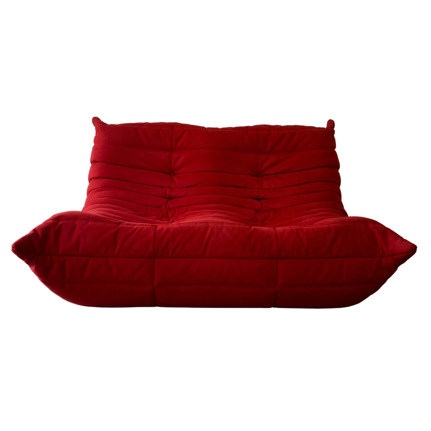 Togo sofa by Ligne Roset in Angel Red alcantara fabric, second hand on Two Design Lovers