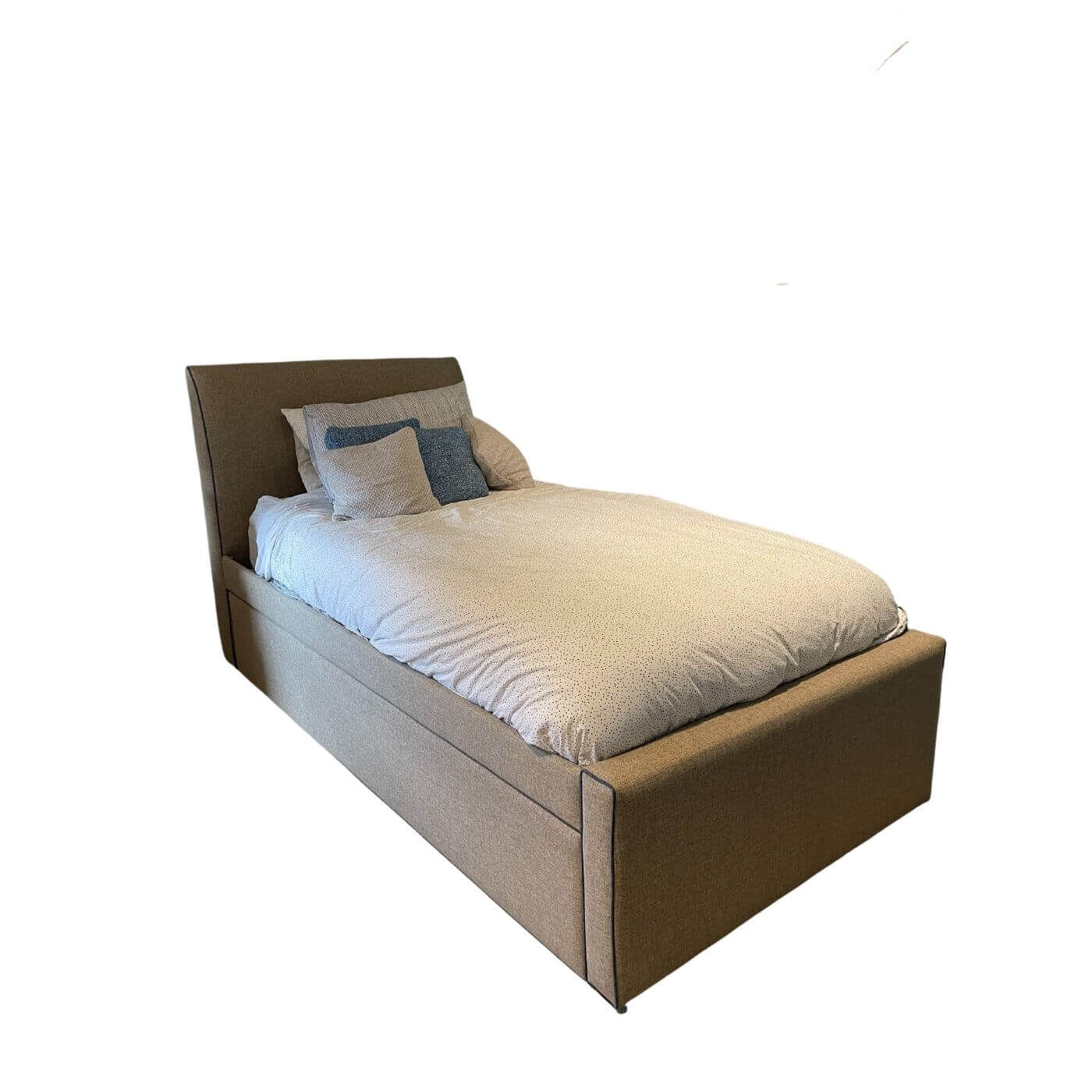 Upholstered single bed with storage drawer