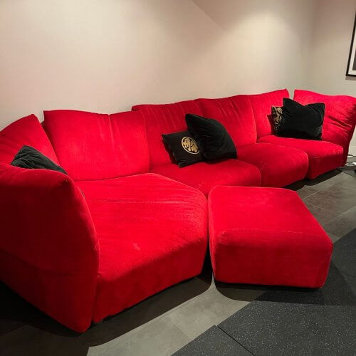 Ligne Roset Togo sofa suite, brown leather, Pre-used design